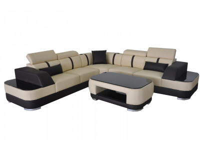 Corner sofa + USB leather upholstery corner unit couches L shape + table living area