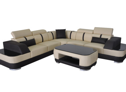 Corner sofa + USB leather upholstery corner unit couches L shape + table living area