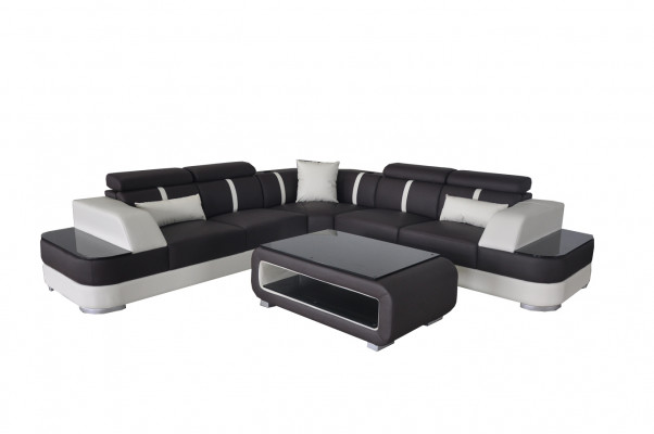 Corner sofa + USB leather upholstery corner unit couches L shape + table living area