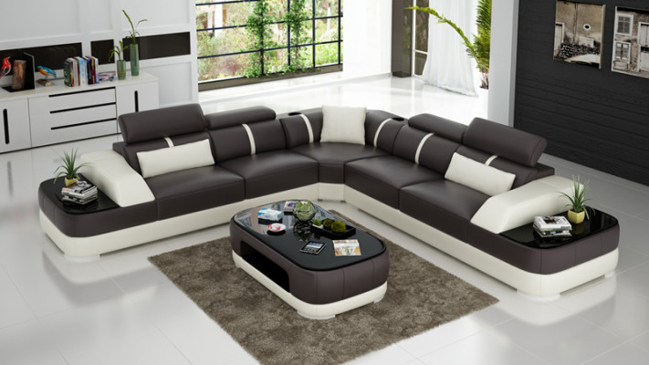 Corner sofa + USB leather upholstery corner unit couches L shape + table living area