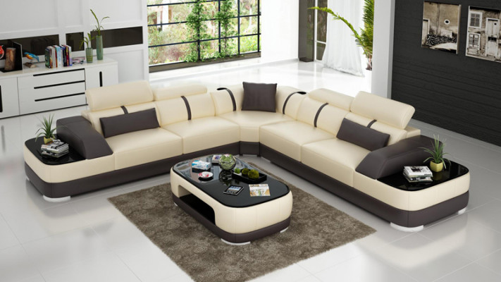 Corner sofa + USB leather upholstery corner unit couches L shape + table living area