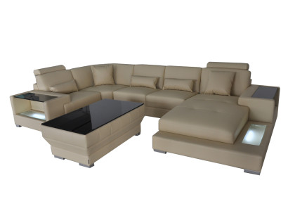 Leather sofa with USB, upholstered corner sectional sofa, designer sofa Rodos.