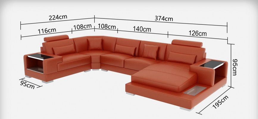 Leather sofa with USB, upholstered corner sectional sofa, designer sofa Rodos.