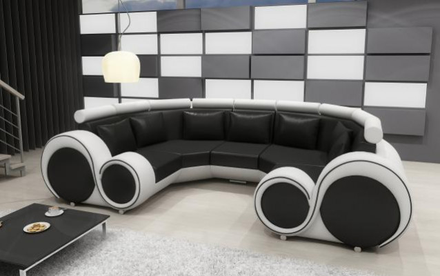 Exclusive modern leather sofa made from premium faux leather with a wooden frame