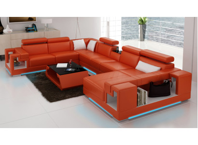 Leather sofa couch living landscape corner sofa corner suite design modern U K5001