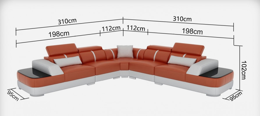 Corner sofa leather upholstery corner seat set couches L shape + table living area