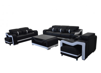 Sofa Leather + USB, Couch Upholstered Suite 3+2+1 Seat Complete Set Suites + Table