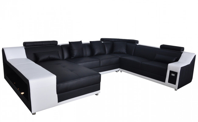 U-Shaped Living Room Corner Couch Seating Set Corner Sofa Leather Sofa Upholstered Couch +USB