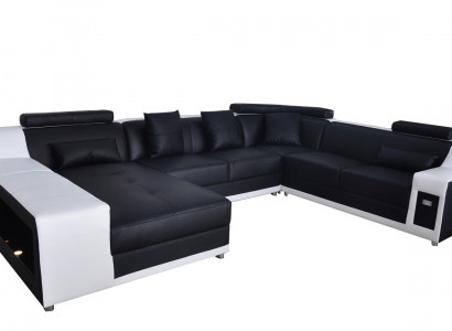 U-Shaped Living Room Corner Couch Seating Set Corner Sofa Leather Sofa Upholstered Couch +USB