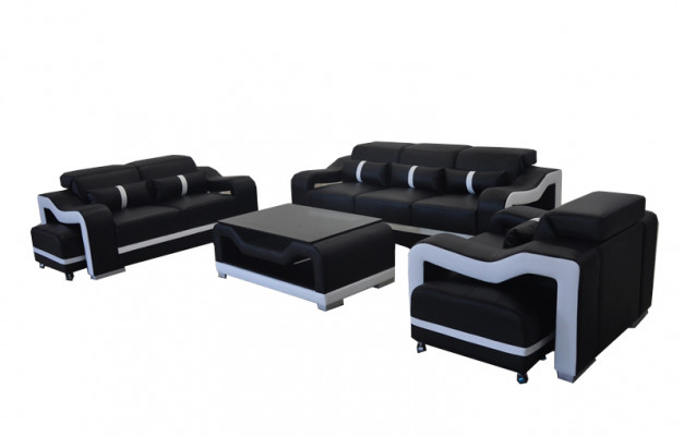 Sofa Leather Couch Upholstery Set 3+2+1 Seat Complete Set G8027D + Table