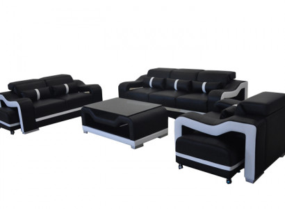 Sofa Leather Couch Upholstery Set 3+2+1 Seat Complete Set G8027D + Table