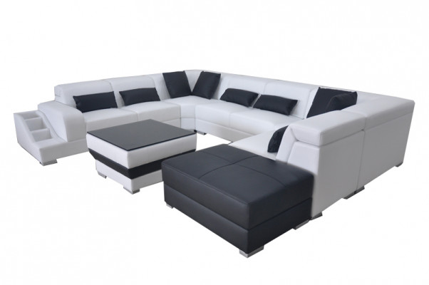 Leather living landscape corner suite design modern sofa U-shape G8008 + pouf new