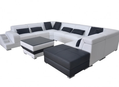 Leather living landscape corner suite design modern sofa U-shape G8008 + pouf new