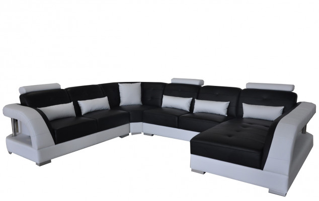 Design Leather Living Room Corner Sofa Modern Couch Corner USB New Black Set