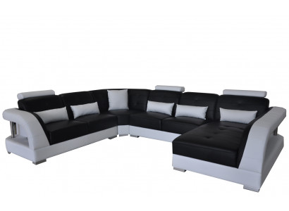 Design Leather Living Room Corner Sofa Modern Couch Corner USB New Black Set