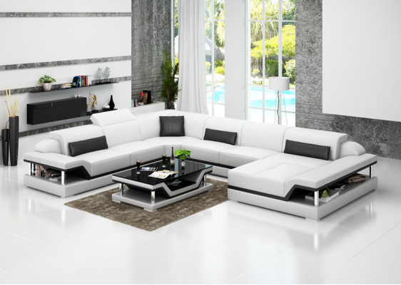 Design leather living landscape corner sofa modern suite couch corner new white USB