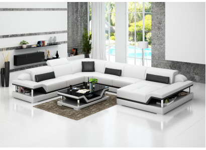 Design leather living landscape corner sofa modern suite couch corner new white USB