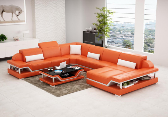 Design leather living landscape corner sofa modern suite couch corner new white USB