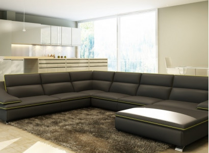 Sectional leather sofa upholstered living landscape couch sofa corner set U shape EltmannG