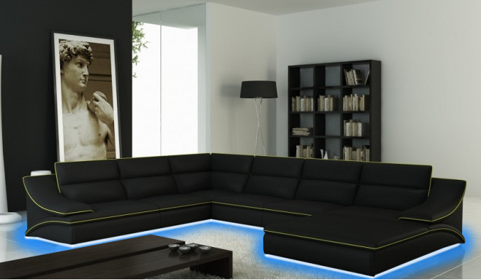 Corner sofa, leather sofa, upholstered living suite, couch seat corner ensemble, U-shape, EltmannG