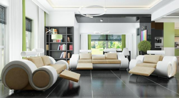 Sofa Set Upholstered Sofa Couch Leather Suite Living Landscape 3+2+1 Textile BER