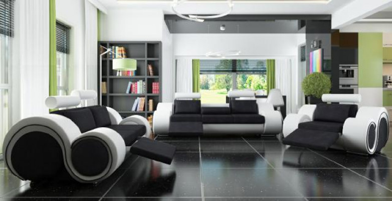Sofa Set Upholstered Sofa Couch Leather Suite Living Landscape 3+2+1 Textile BER
