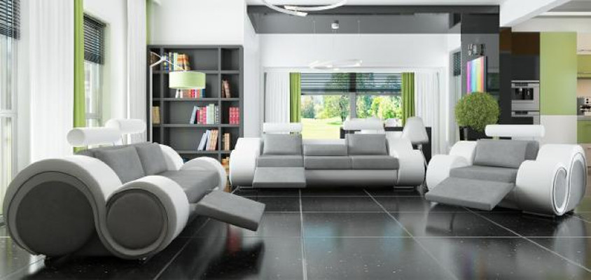 Sofa Set Upholstered Sofa Couch Leather Suite Living Landscape 3+2+1 Textile BER