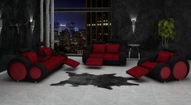 Sofa Set Upholstered Sofa Couch Leather Suite Living Landscape 3+2+1 Textile BER