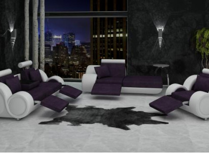 Sofa set leather & textile fabric + USB, sofa set 3+chaise+1 living landscape
