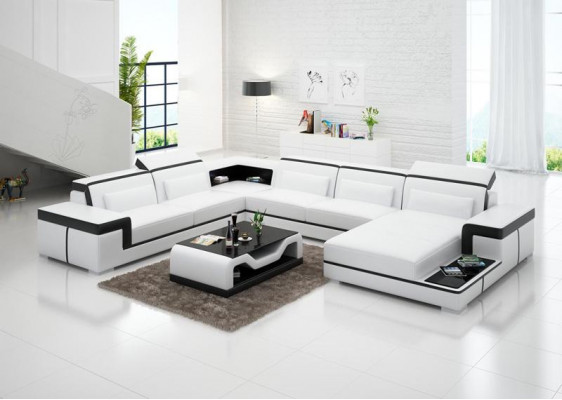 Corner sofa living area sofa U shape upholstered couches leather design illuminated couch