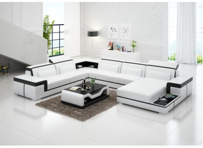 Corner sofa living area sofa U shape upholstered couches leather design illuminated couch
