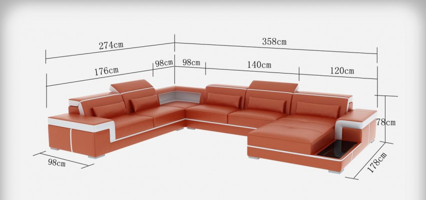 Corner sofa living area sofa U shape upholstered couches leather design illuminated couch