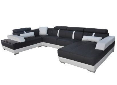 Leather sofa living landscape corner set design modern sofa U-shape + chaise II K5015