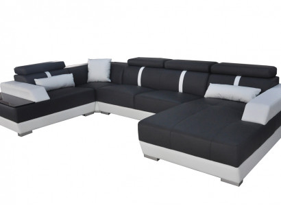 Leather sofa living landscape corner set design modern sofa U-shape + chaise II K5015