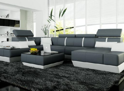 Leather sofa + USB, living room landscape sofa corner sofa corner couch leather couch poster corner NEW