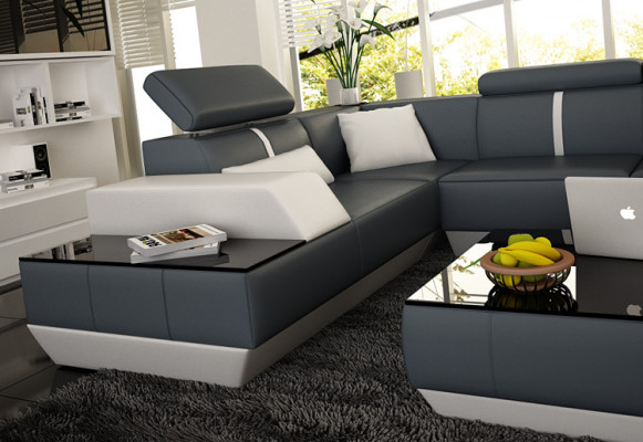 Leather sofa + USB, living room landscape sofa corner sofa corner couch leather couch poster corner NEW