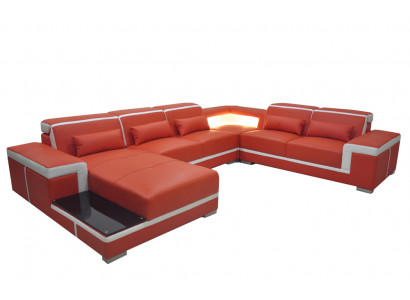 Design corner sofa + USB upholstered corner leather seat couches living landscape XXL U-shape