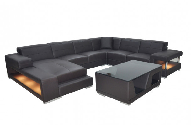 Leather sofa corner living landscape suite design modern corner sofa U-shape with USB