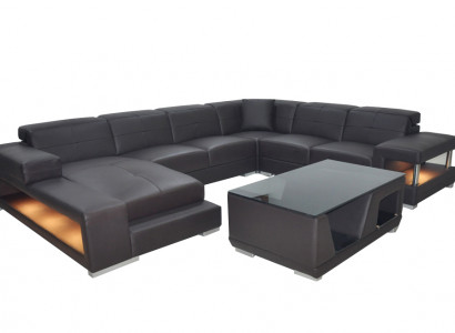 Leather sofa corner living landscape suite design modern corner sofa U-shape with USB