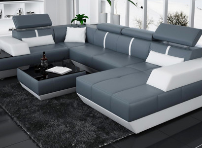 Modern seating area leather sofa upholstery corner sofa couch living landscape K5015 + USB