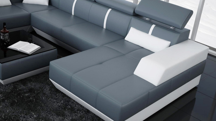 Modern seating area leather sofa upholstery corner sofa couch living landscape K5015 + USB