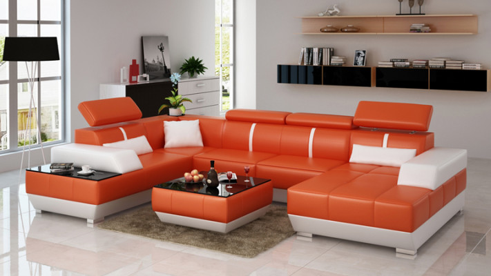 Modern seating area leather sofa upholstery corner sofa couch living landscape K5015 + USB