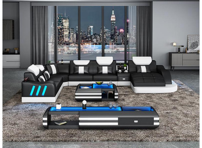Designer living landscape LED lit corner sofa couch sofa corner set leather sofa