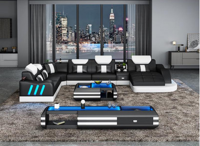 Designer living landscape LED lit corner sofa couch sofa corner set leather sofa