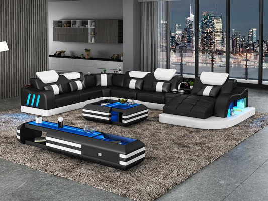 Designer living landscape LED lit corner sofa couch sofa corner set leather sofa