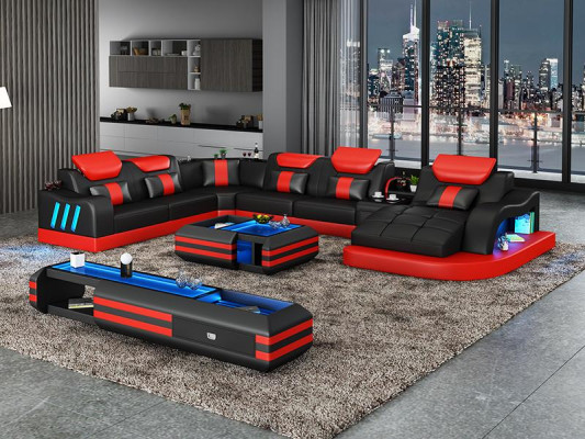 Designer living landscape LED lit corner sofa couch sofa corner set leather sofa