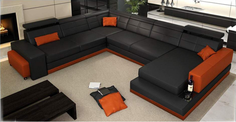Leather sofa couch new living landscape corner sofa corner set design modern sofa + USB