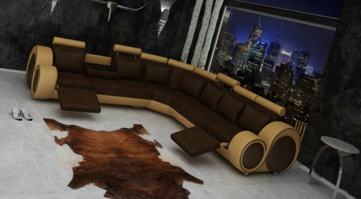 TEXTILE SOFA +USB, DESIGNER CORNER SOFA LIVING AREA CORNER NEW LEATHER SET