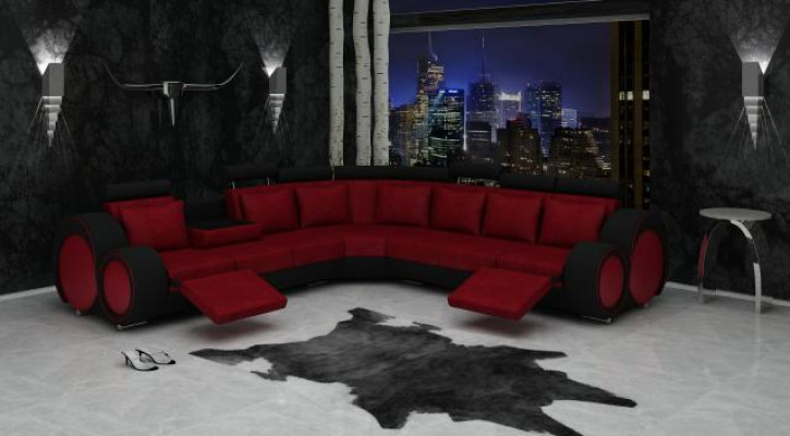TEXTILE SOFA +USB, DESIGNER CORNER SOFA LIVING AREA CORNER NEW LEATHER SET