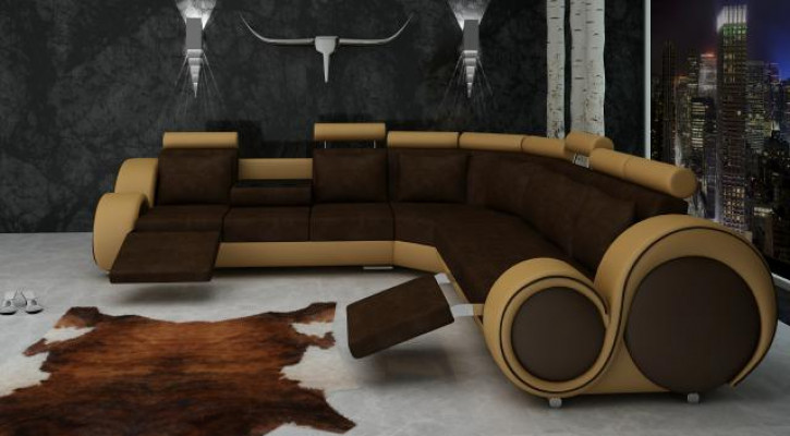 TEXTILE SOFA with USB DESIGNER SOFA SUITE LEATHER CORNER SOFA LIVING AREA CORNER NEW